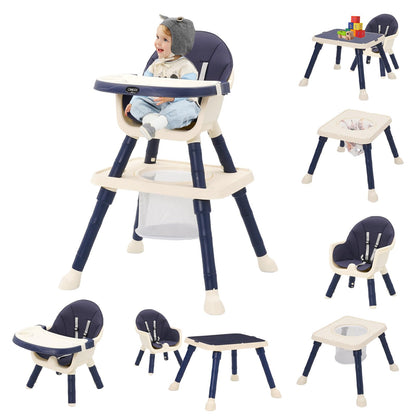 7-in 1 Baby High Chair, Highchair with Removable Game Table, Adjustable Height, Footrest, Portable Baby Chair Multifunctional Combination for Babies Toddlers (Blue)