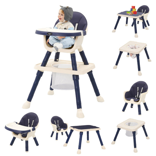 7-in 1 Baby High Chair, Highchair with Removable Game Table, Adjustable Height, Footrest, Portable Baby Chair Multifunctional Combination for Babies Toddlers (Blue)