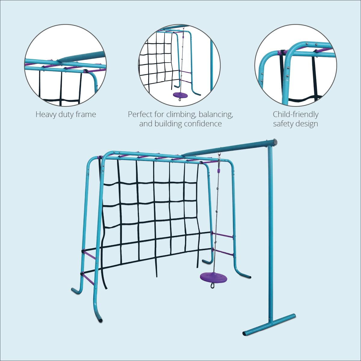 Plum Kids Outdoor Climbing Frame with Monkey Bars, Swing & Cargo Net – Metal Garden Playset for Children Ages 3+ | Durable Fun for Years | Safe & Strong