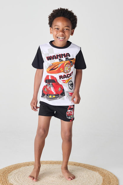 Hot Wheels Boys Pyjamas for Kids 2 Piece Short Pyjama Set Short-Sleeve T-Shirt & Shorts Pjs for Kids Cars Nightwear PJs for Boys – 100% Cotton (Black, 7-8 Years)