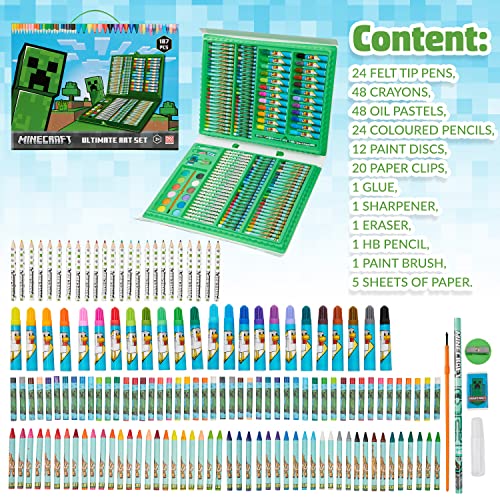 Minecraft Art Supplies for Kids Art Set for Boys Painting Creeper Crayons Paints Markers Oil Pastels Filled Art Case Colouring Sets for Children Travel Case