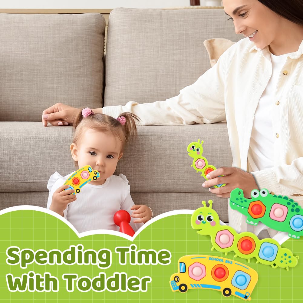 AYESY Fidget Popper Sensory Toys, 3pcs Pop Fidget Toys for Toddlers 12+ Month, Baby Montessori Toys for Stress Relief, Airplane Travel Activities, Autism Gift for Boys Girls