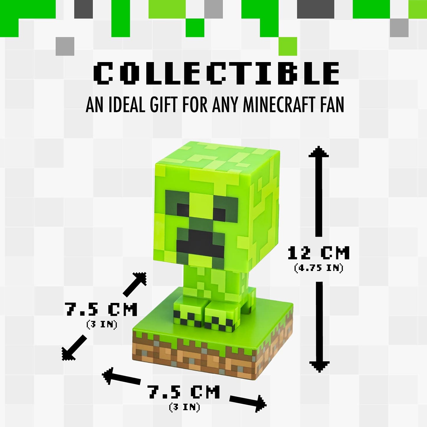 Minecraft Creeper Light, 3D Lamp - Officially Licensed Night Light - 12 cm Tall, Battery Powered, Gaming Room and Bedroom Decor for Minecraft Gamers | Paladone, Green