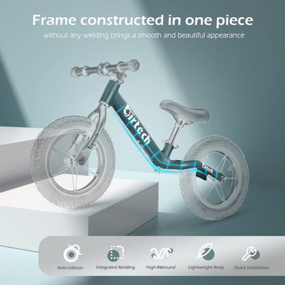 Hello-5ive 12" Balance Bike for 2, 3, 4, 5 Year Old Boys and Girls, Lightweight Nylon Frame Toddler Training Bike No Pedal Bikes for Kids with Adjustable Seat and Air Tires (Green)