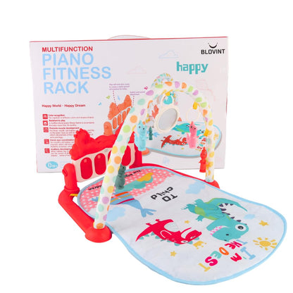 BLOVINT Baby Play Gym with colorful activity mat, piano keys, 5 sensory toys, lights, and music for newborns and toddlers.