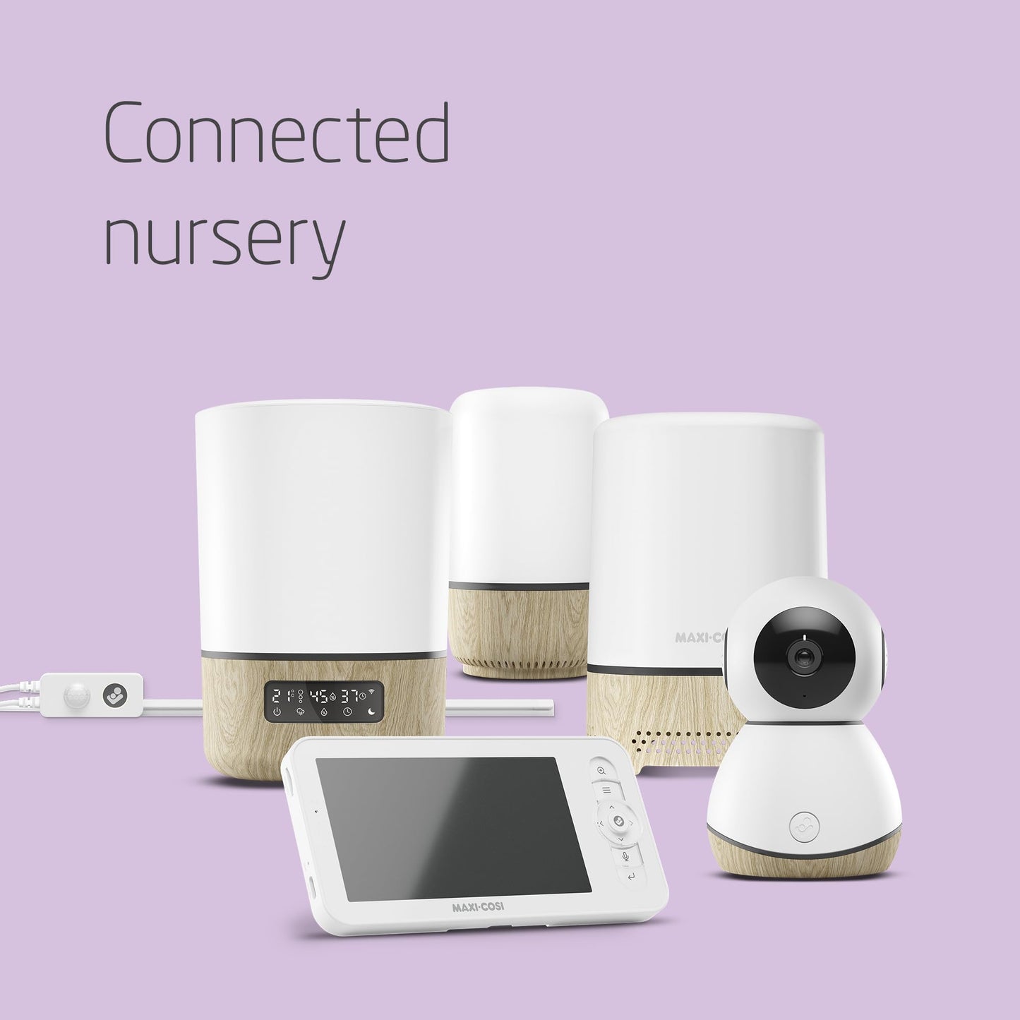 Maxi-Cosi See baby monitor with camera and audio, 1080p HD live streaming, WiFi-enabled, compatible with Alexa and Google Assistant.