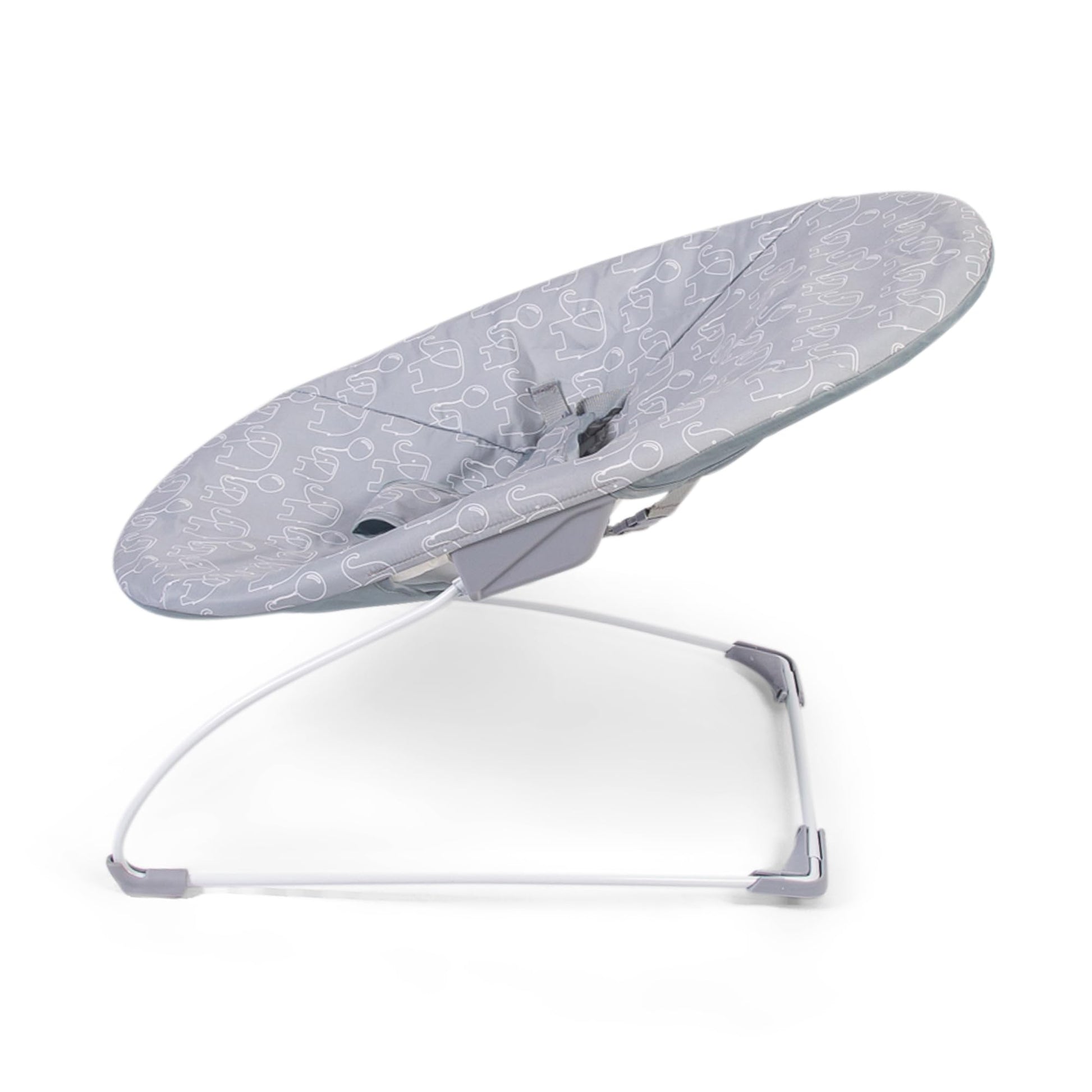 Red Kite Bambino Bouncer in grey fabric with adjustable straps and cushioned seat for infants.