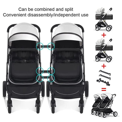 Double Infant Stroller,Twin Baby Pram Stroller,Toddler Stroller for Twins Side by Side,Foldable Double Seat Tandem Stroller High Landscape Foldable Pushchair(Color:Gold)