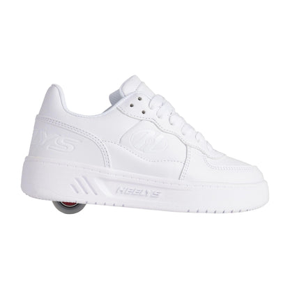 Heelys unisex kids skate shoes in white with black accents, size 5 UK, featuring a sleek design and built-in wheels for skating.
