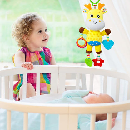 MIFKLMV plush giraffe baby pram toy with clip, soft hanging rattle and stuffed animal for infants 0-6 months, interactive and cuddly.