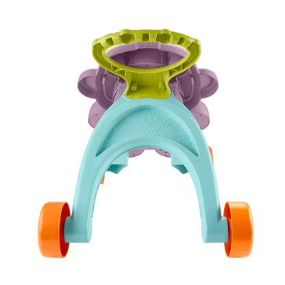 Fisher-Price Baby Walker with purple monkey toy, lights, and music for infants and toddlers ages 6 months and up.
