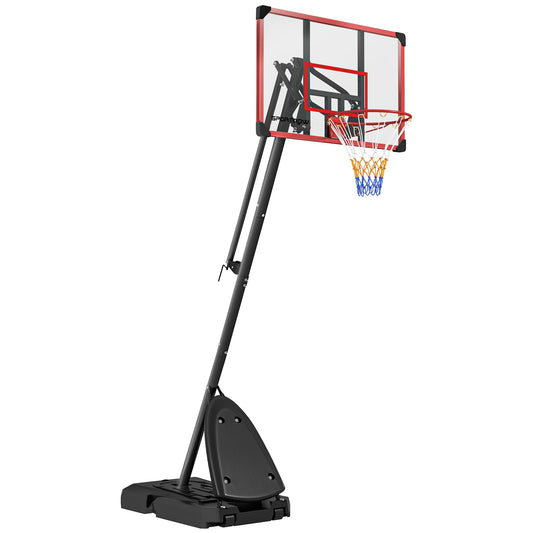 SPORTNOW Basketball Hoop Outdoor, Easily Adjustable Height Basketball Hoop and Stand with Weighted Base, Portable on Wheels, 2.4-2.9m, Red