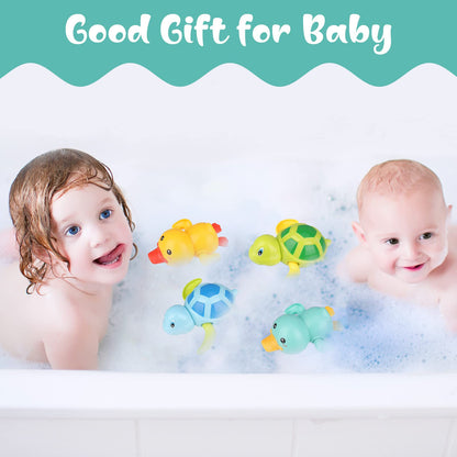 Pinenuts Baby Bath Toys, 4 Pcs Baby Bath Tub Toys Wind-up Toys Paddling Pool Toys Floating Swimming Ducks & Turtles Water Toys for Toddler Kids Girls Boys Bath-time Shower Gifts