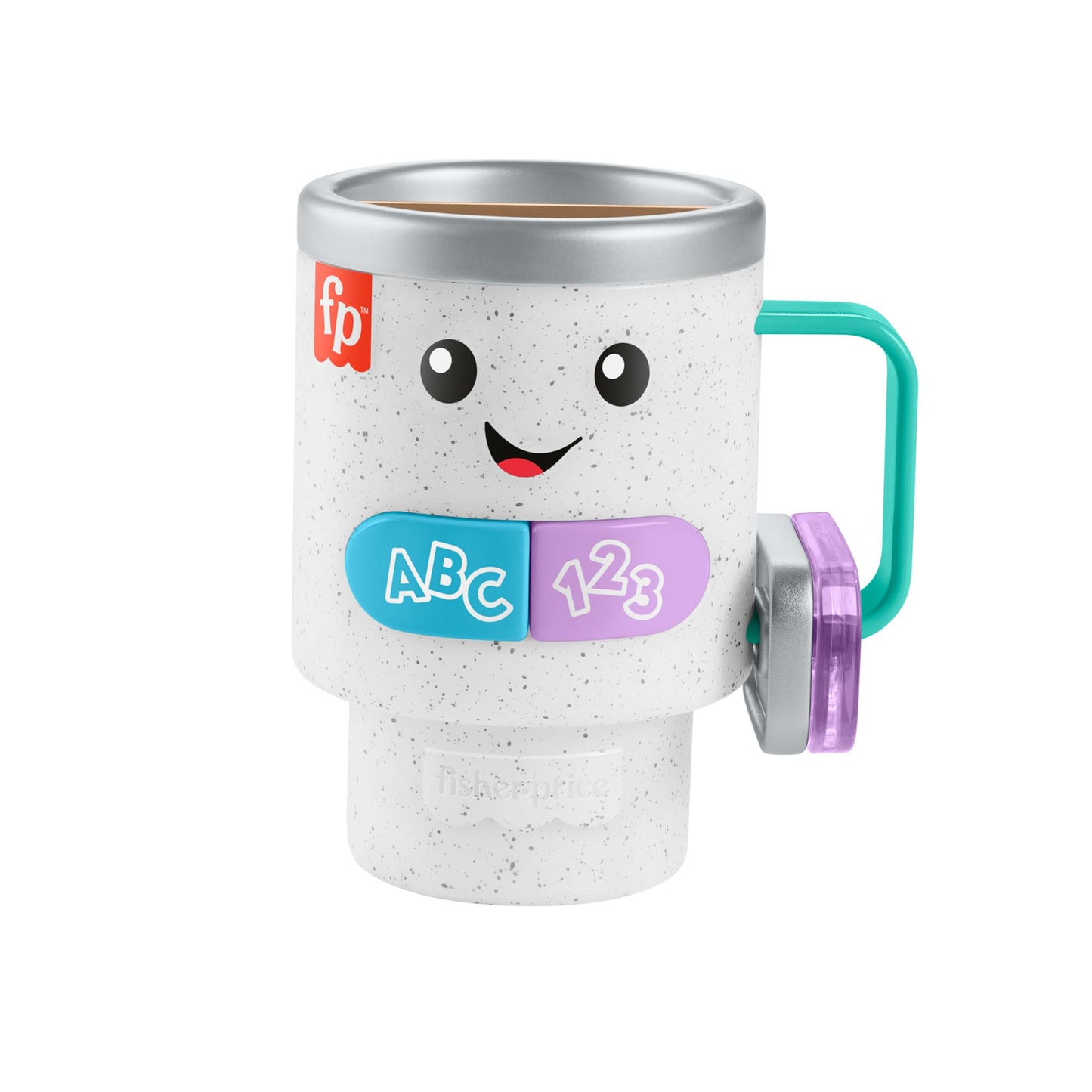 Fisher-Price Laugh & Learn coffee mug toy for babies and toddlers with lights, music, and multilanguage features.