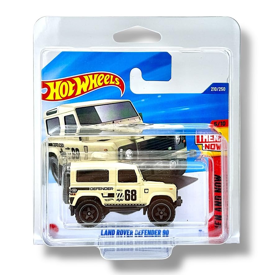 Hot Wheels Land Rover Defender 90 (Cream & Black) 5/10 Then And Now - 2025-210/250 (Short Card) - includes a KLAS Car Keeper Protector Case - JBB29