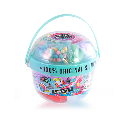 Canal Toys So Slime Mix’in Bucket with two textured slimes, charms, and decorations for kids aged 6+ in colorful packaging.
