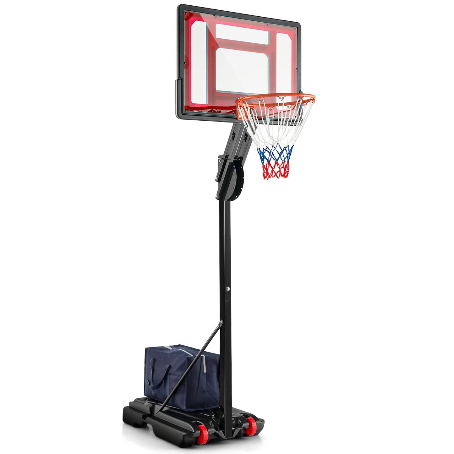 COSTWAY 10ft Basketball Backboard Hoop Net Set, 1.05M-2.6M Height Adjustable Basketball Stand with Wheels, Weighted Bag, for Kids, Junior and Adult