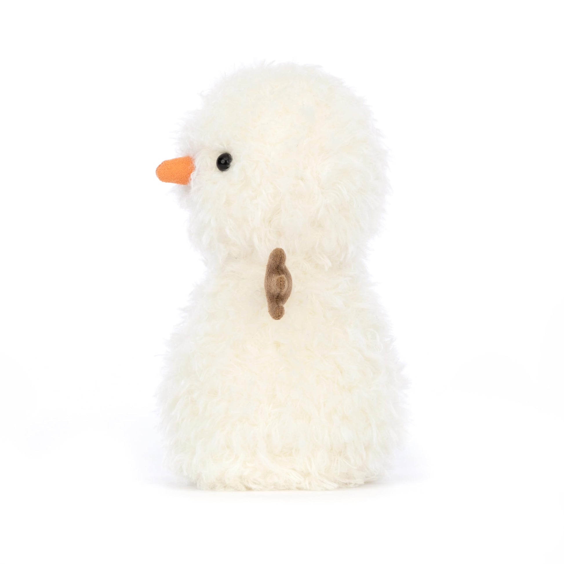 Jellycat Little Snowman plush toy, 18 cm tall, featuring a cute snowman design with a cheerful expression.