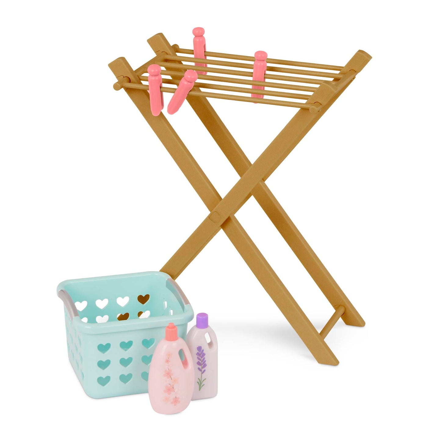 Our Generation doll washing machine set with drying rack, iron, and cleaning accessories for 18-inch dolls.