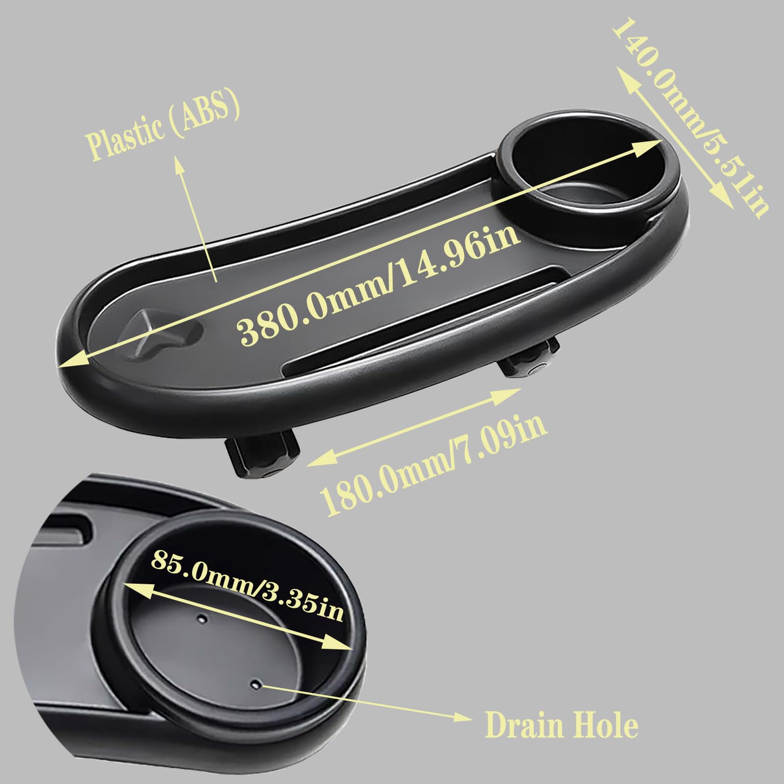 DeJivsin 3-in-1 black stroller snack tray with cup holder, adjustable buckle for pushchairs and prams, multifunctional accessory