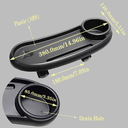DeJivsin 3-in-1 black stroller snack tray with cup holder, adjustable buckle for pushchairs and prams, multifunctional accessory