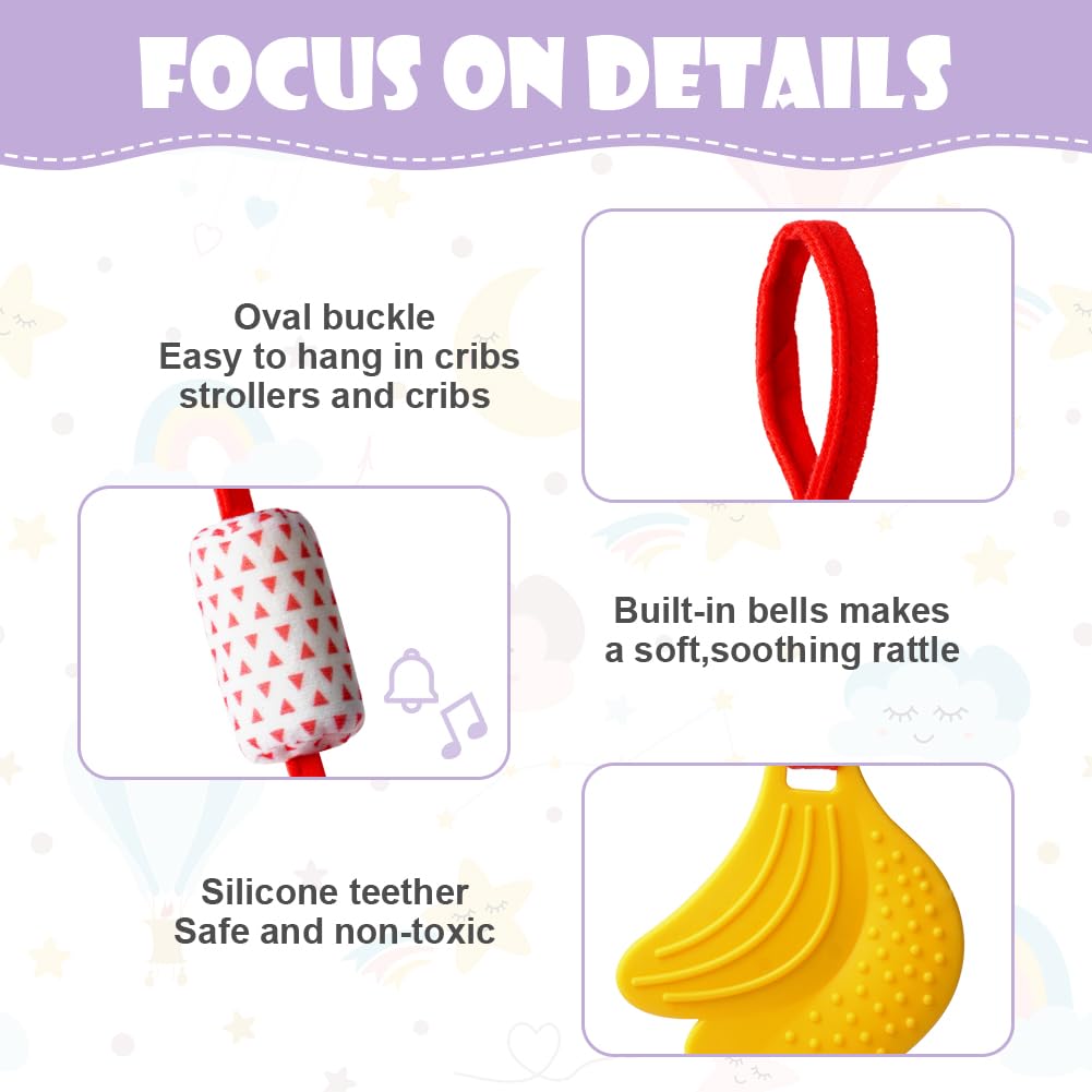 Aolso hanging rattle stroller toy featuring a colorful caterpillar animal shape, soft plush, high contrast design for newborn entertainment.