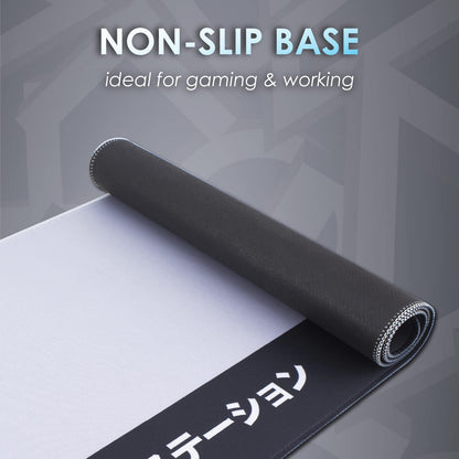 PlayStation Heritage desk mat by Paladone featuring official Sony logo, large non-slip mouse pad for gaming and office setups.