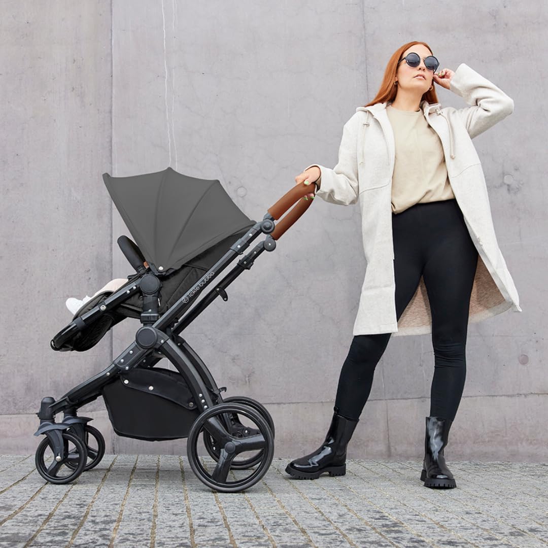 Ickle Bubba Stomp Urban 3-in-1 Travel System & Astral Car Seat – Birth to 22kgs (approx. 4 Years), Lightweight City Pram, Carrycot & Seat Unit, Compact Fold, UPF 50+ Hood & Accessories (Charcoal Grey)