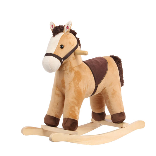 Rock My Baby Rocking Horse, Grey Wooden Horse with Sound Effects,Ride-on Toy,Balance Toy (Light Brown)