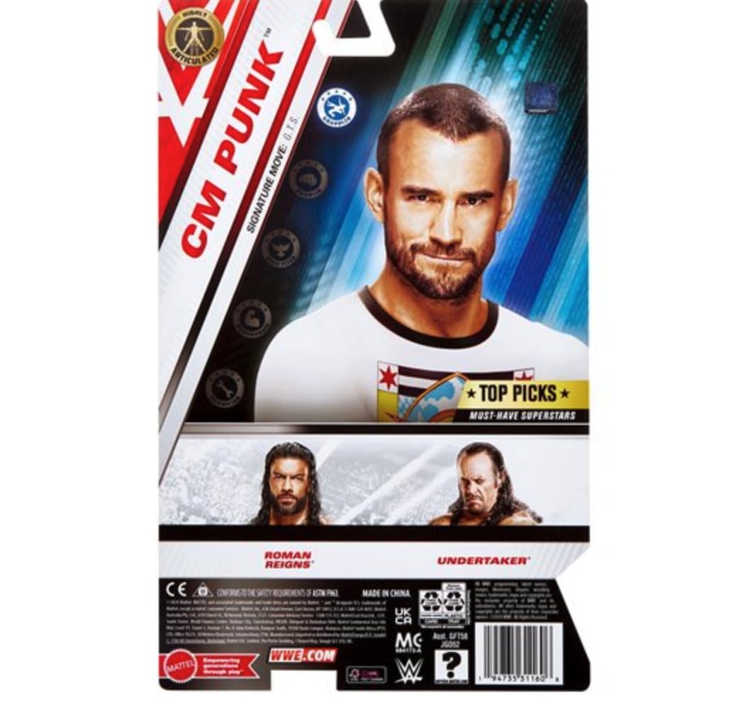 WWE Top Picks CM Punk Action Figure, 6-Inch, Main Event Series with 14 Points of Articulation