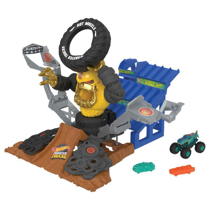Hot Wheels Monster Trucks Arena Smashers Mega-Wrex vs. Crushzilla Takedown with 1:64 Scale Mega-Wrex Toy Truck and 2 Crushable Cars, HPR47