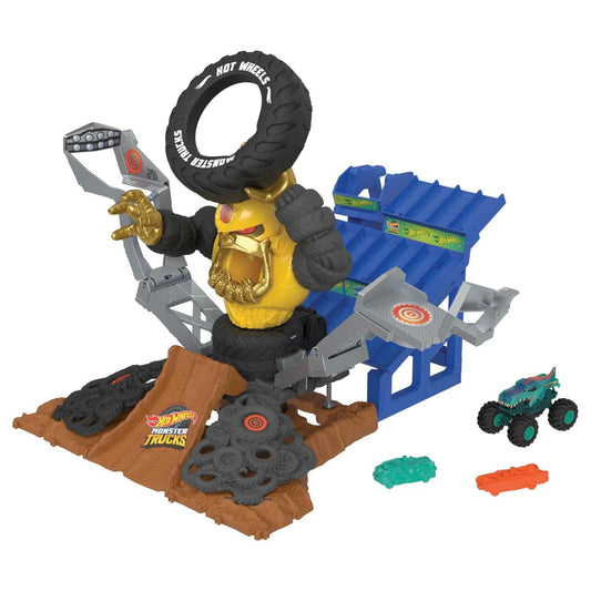 Hot Wheels Monster Trucks Arena Smashers Mega-Wrex vs. Crushzilla Takedown with 1:64 Scale Mega-Wrex Toy Truck and 2 Crushable Cars, HPR47