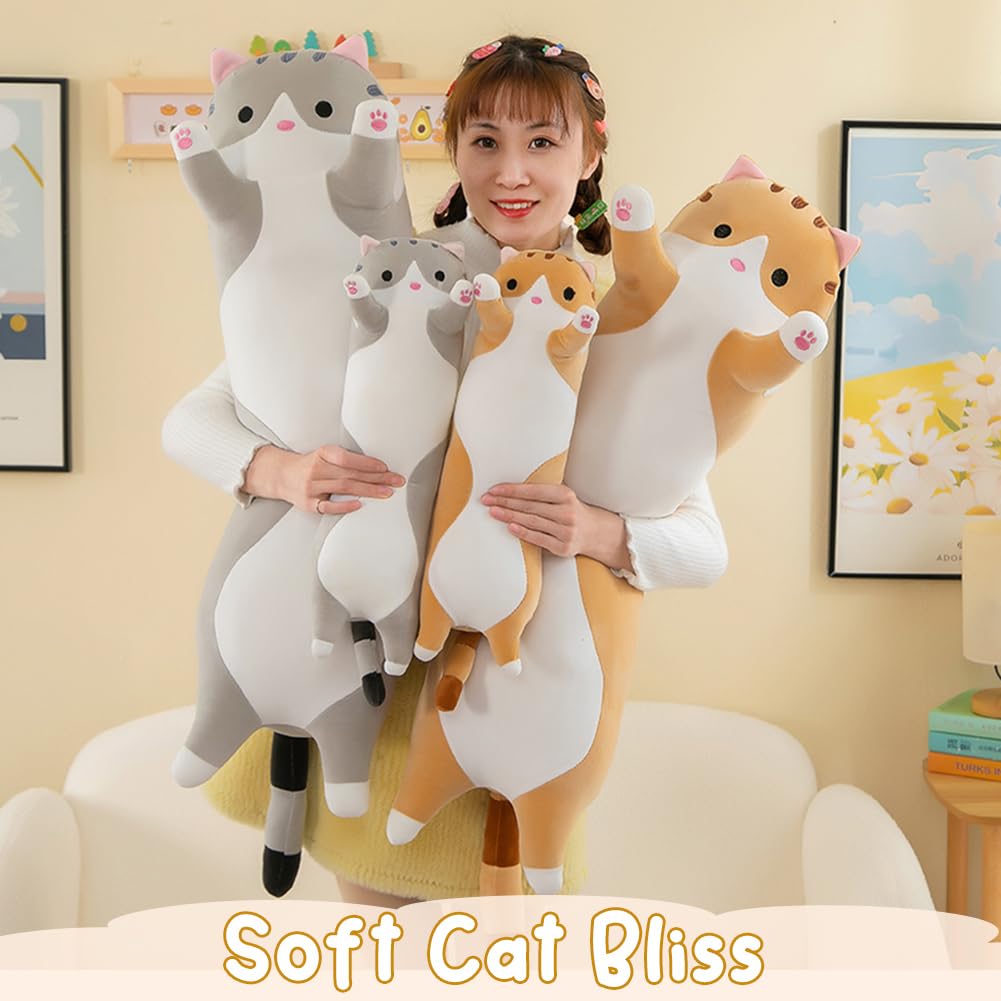 Long Cat Plush Pillow, Cute Stuffed Animal Kitten Soft Huggable Toy for Kids and Adults, 1pcs, 50cm/Grey