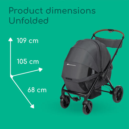 Bebeconfort Helios, Double Pram from Birth, 0-4 Years, 0-22kg, 2 Face-to-face Seats, Large All-Terrain Wheels, Compact Folding, Trolley on Wheels, Protective Canopy, Mineral Graphite