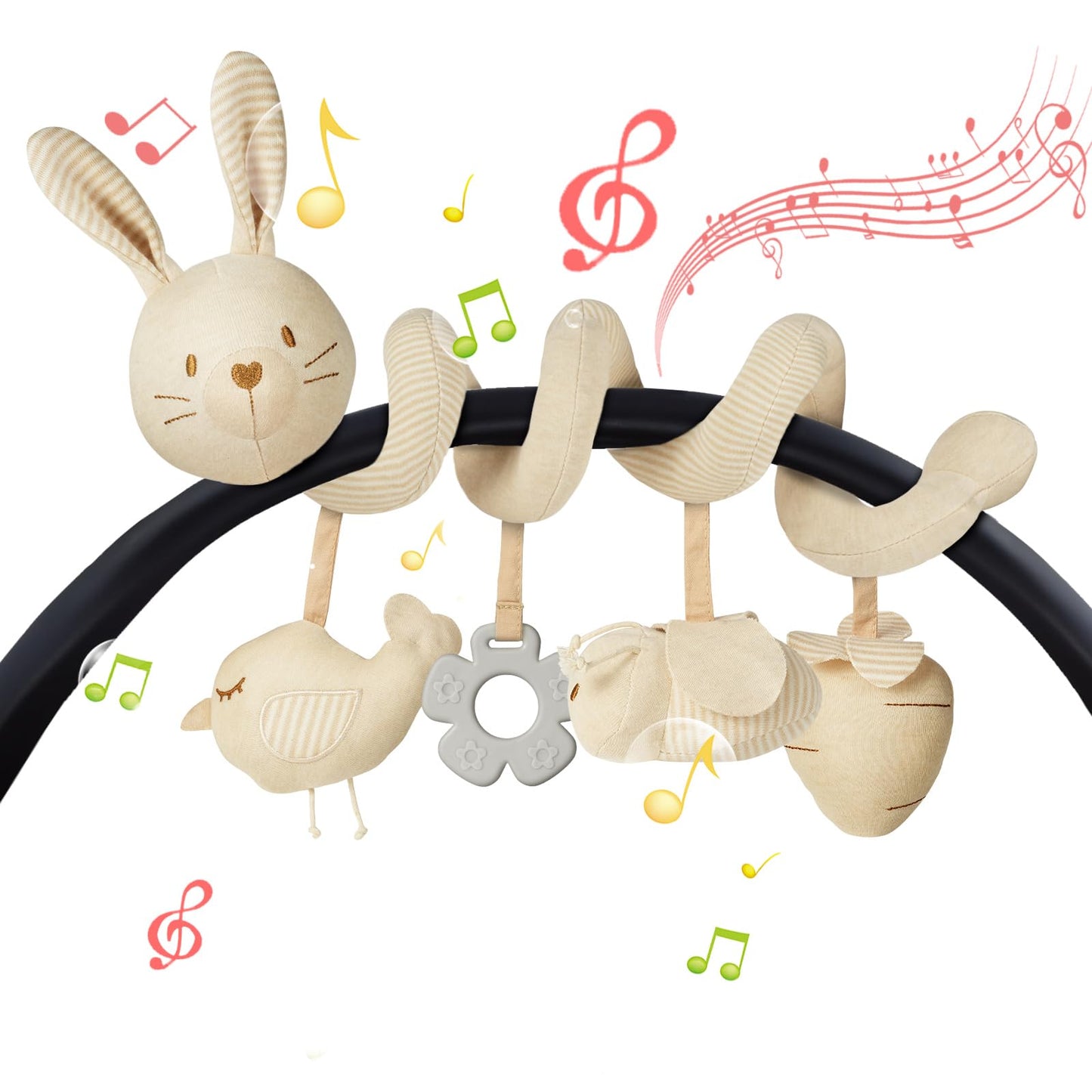 Vicloon Giocattolo a Spirale Passeggino Neonato, Giochi Passeggino Neonati Regalo per 0 3 6 Mesi, Passeggino Educativo Spirale di Peluche Neonato, Rabbit