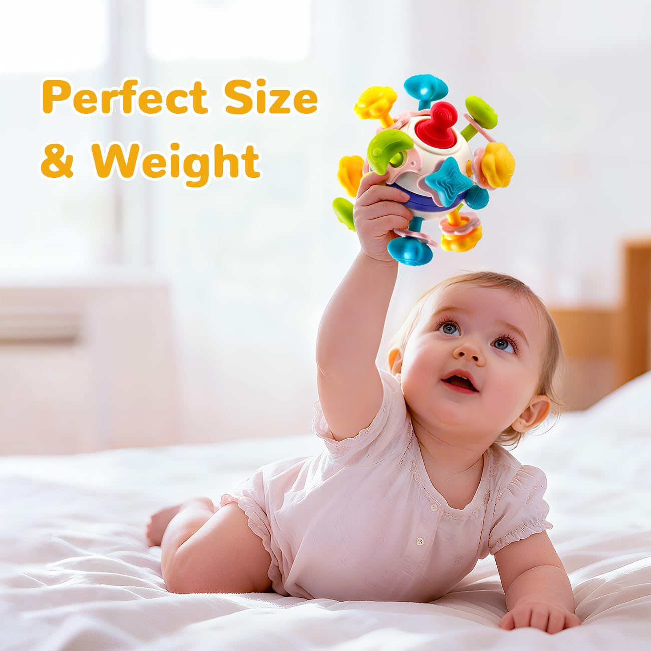 Baby Teething Rattle Toy - BPA-Free Sensory Teether Activity Ball for 0-3-6-9-12 Months, Montessori Early Educational Gift for Infants | Christmas & Birthday Present for Boys Girls