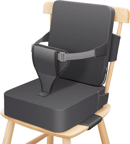 TOTIDYH Toddler Booster Seat for Dining Chair, 10cm PU Washable Toddler Booster Cushion for Dining Chair with Backrest and Adjustable Straps, Non-Slip Kids Travel Booster Seat for Dining Table (Grey)