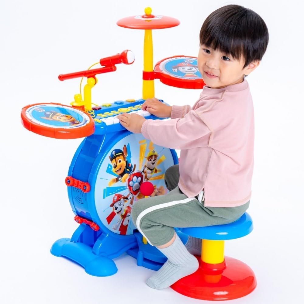Lexibook, Paw Patrol, Electronic Set for Children, Musical Toy Game, Realistic Drum Sound, 8-Keys Keyboard, MP3 Plug, seat Included, Blue/red, K610PA