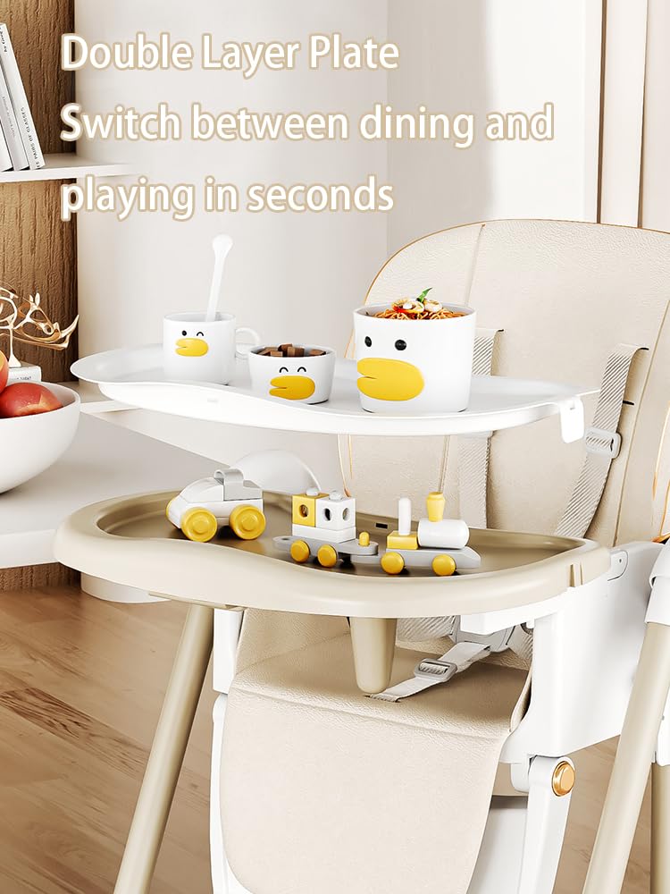 Magic ZC 2-in-1 Dining Mode and Swing Mode Baby High Chair Toddler Feeding Dining Chair, Multifunctional Foldable, Convertible with Detachable Double Trays and Wheels (8121 White)