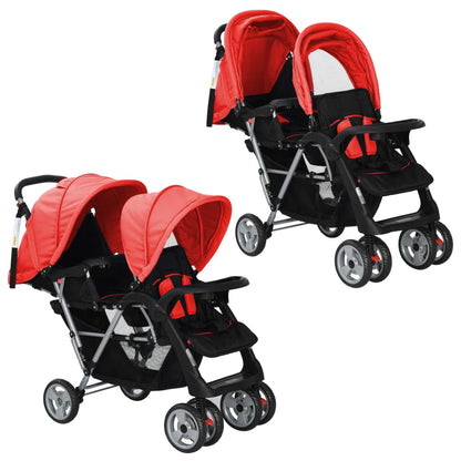 vidaXL 10111 Double Pushchair Red Baby Pram Baby Buggy Twin Buggy Multi-Coloured