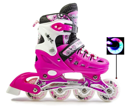 Scale Sports - Adjustuble Roller Skates with light up wheels for children and adults - Kids Inline Roller Skates (pink, UK 5-7 (EU 38-41) L)