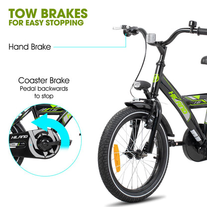 Hiland 16 Inch Kids bike, Black Bicyles for Boys and Girls from 4 5 6 7 Years, with Luggage Rack Stabilisers
