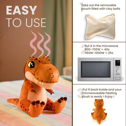 BIOSYNEX - Jurassic World Explorers Heatable Plushies – Microwave Warm Cuddle Toy with Removable Clay Bead Pouch - Gentle and Comforting Warmth - Machine Washable and Safe from Birth (T-Rex)
