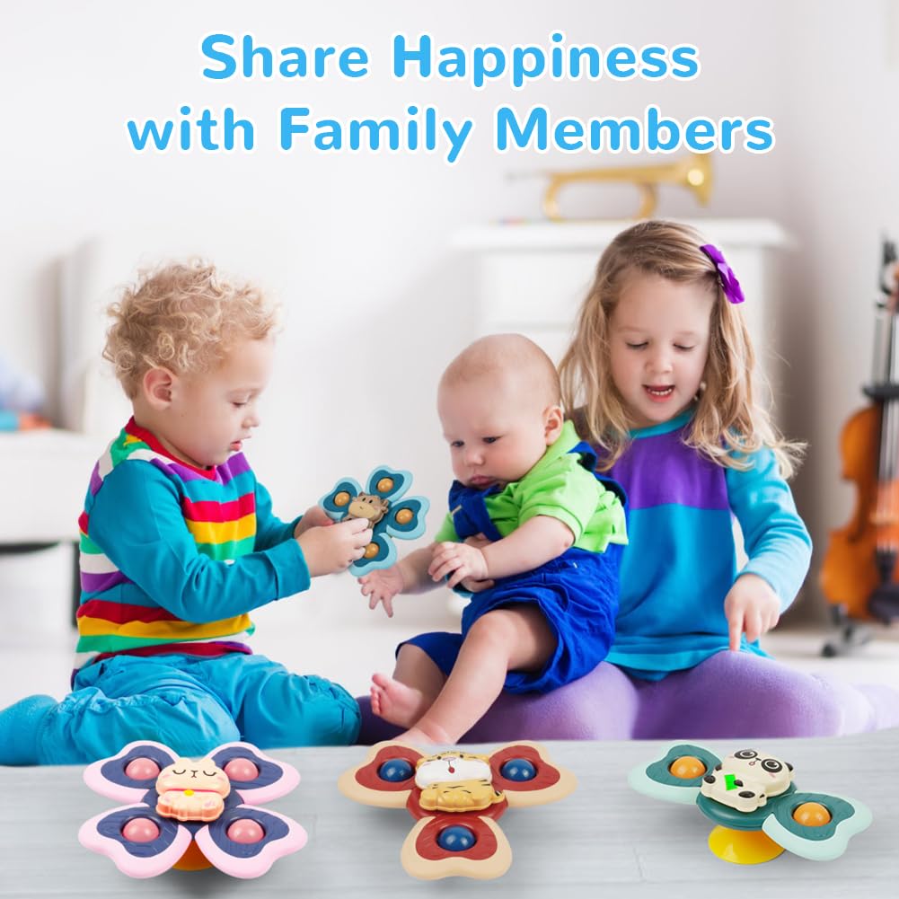Vicloon Suction Cup Spinner Toys, 4PCS Baby Bath Spinners, Sensory Toys for Babies 18 Months Up (animals)