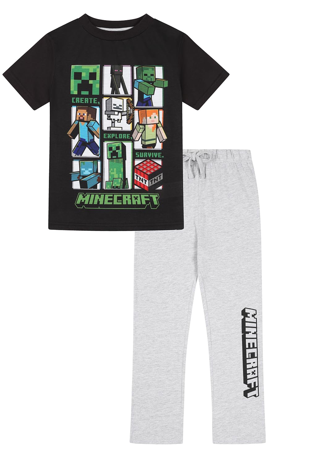 Minecraft Boys Girls Long Gaming Kids Pyjama Set (11-12 Years) Black