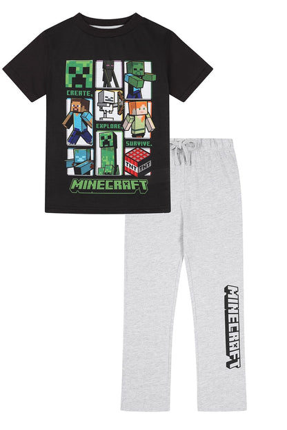 Minecraft Boys Girls Long Gaming Kids Pyjama Set (11-12 Years) Black