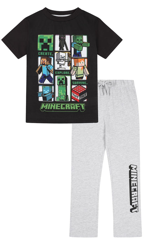 Minecraft Boys Girls Long Gaming Kids Pyjama Set (11-12 Years) Black