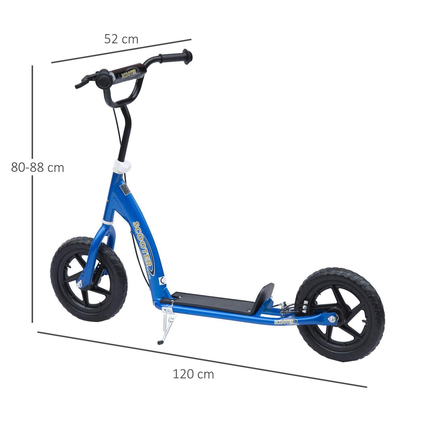 HOMCOM Kids Scooter, Toddler Kick Scooter with Adjustable Handlebar, 12" EVA Tyres, Rear Brake, for Age 5-12 Years, Blue