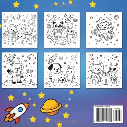 Outer Space Coloring Book: Cute Animals & Friendly Aliens Adventures for Kids 4-8