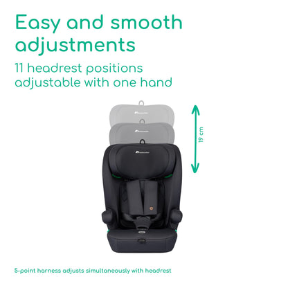 Bebeconfort Ever i-Safe, Evolutive Car Booster Seat, 15 Months - 12 Years, 76-150 cm, Toddler Car Seat, R129 Safety, Side Impact Protection, 11 headrest Positions, Built-in armrests, Full Black